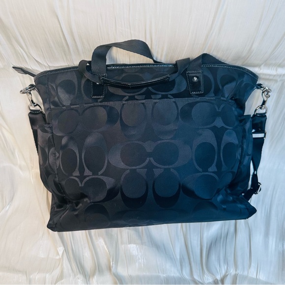 COACH MONOGRAM SIGNATURE NYLON BLACK LARGE TOTE BAG - Picture 5 of 16